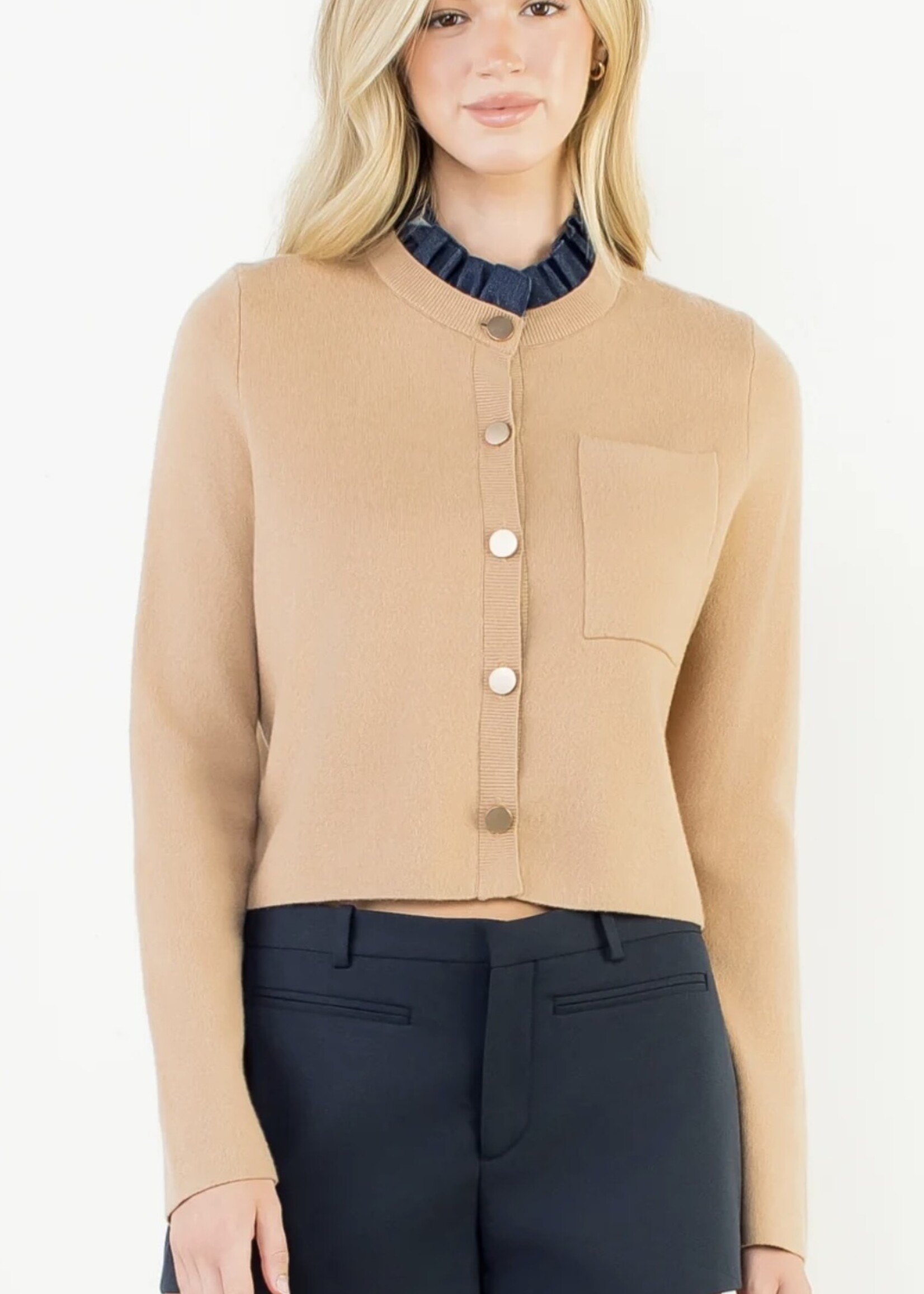 THML Ruffle Trim Neckline Cardigan