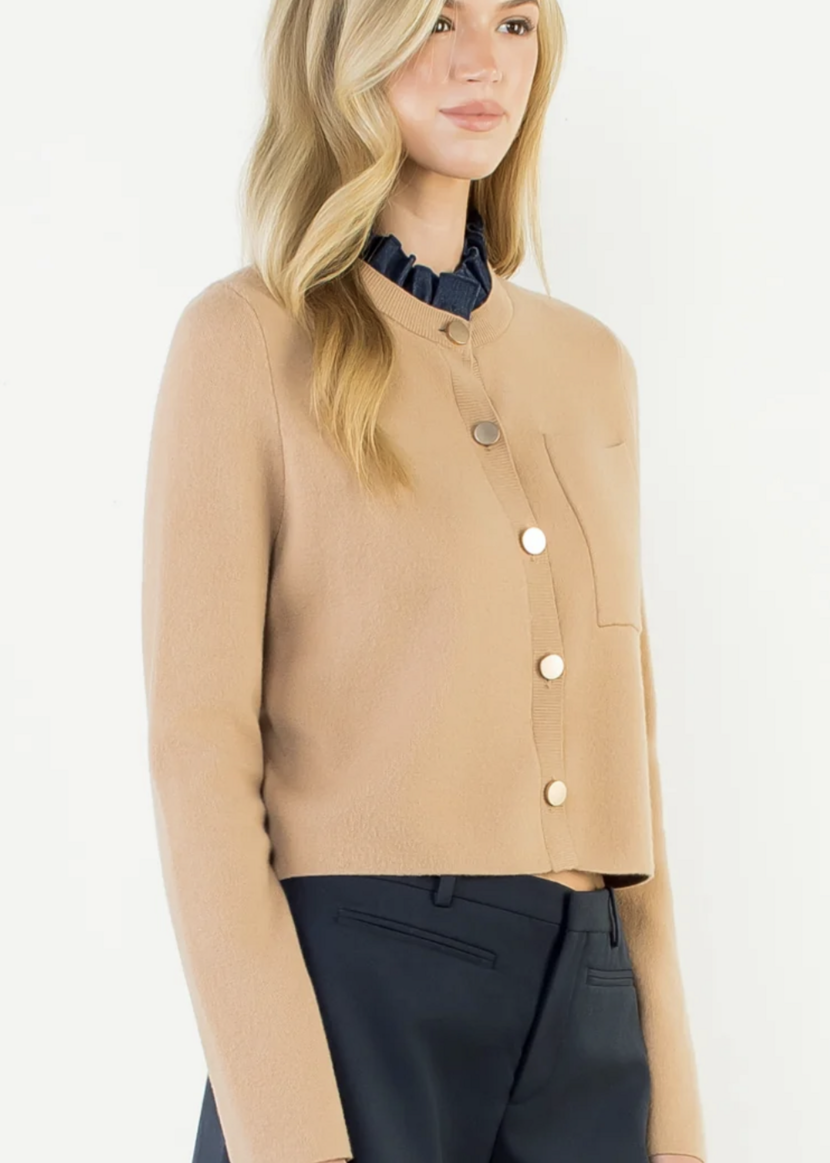 THML Ruffle Trim Neckline Cardigan