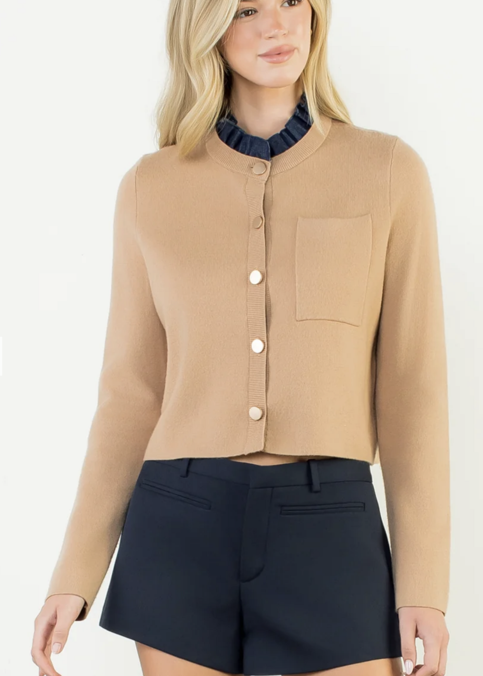 THML Ruffle Trim Neckline Cardigan