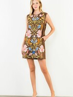 THML Embroidered Suede Sleeveless Short Dress