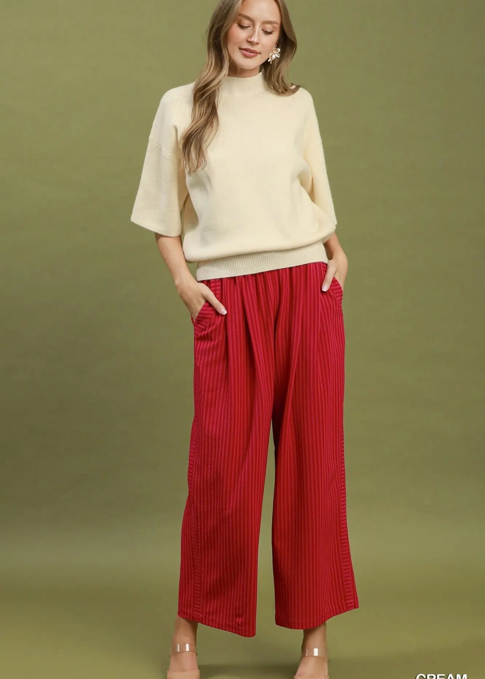 Umgee Mock Neck Short Sleeve Sweater Top -Cream