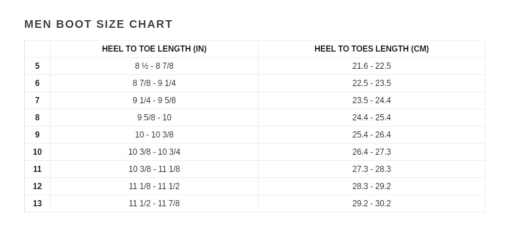 Xcel Boot Sizing