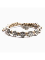 MY SAINT MY HERO BENEDICTINE BLESSING BRACELET - SILVER/TAN