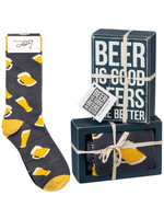 PRIMITIVES BY KATHY BOX SIGN AND SOCK SET - BEERS ARE BETTER