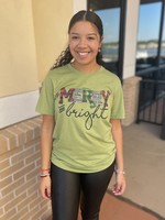MERRY AND BRIGHT T-SHIRT - HEATHER GREEN