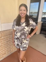 EMERY V-NECK TOP AND DRAWSTRING SHORTS SET - GREY CAMO
