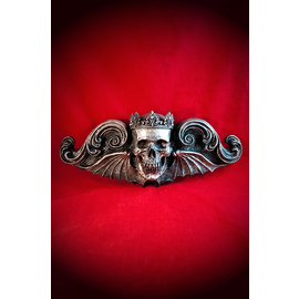 Crowned Skull Wall Plaque: King Moriendi - 11 Inches Tall in Pewter Finish