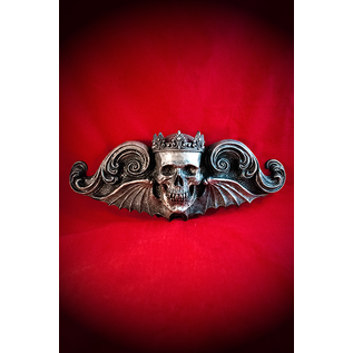 Crowned Skull Wall Plaque: King Moriendi - 11 Inches Tall in Pewter Finish