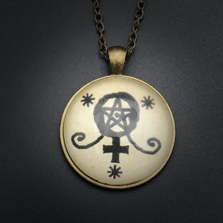 Love Talisman in Antique Brass with Glass Cabochon