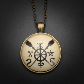 Banishing Talisman in Antique Brass with Glass Cabochon