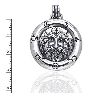 Green Man Sterling Silver Pendant - Symbol of earth