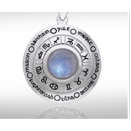 Astrology Wheel Pendant with Rainbow Moonstone