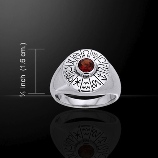 Wheel of the Year Ring with Garnet (Size 7)