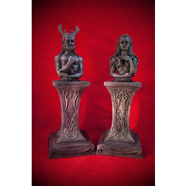 Raven and Stephanie Grimassi Horned God and Moon Goddess Herm Altar Statue Set in Stone Finish