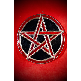 Stained Glass Pentacle in Red and Black