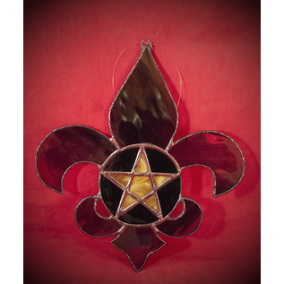 Fleur De Lis Pentacle in Mardi Gras Colors Stained Glass