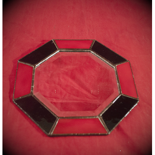 6 Inch Eight-Sided Mirror Featuring a 1 Inch Red and Black Border