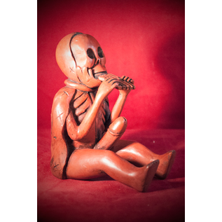Nazca Flute Player in Red Gray Finish - 4 3/4 Inches Tall