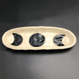 Black and White Moon Phase Ceramic Dish in White Clay with Black Glaze