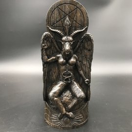 Baphomet Carved Wood Statue - 9 Inches Tall in Dark Finish