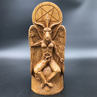 Baphomet Carved Wood Statue - 9 Inches Tall in Brown Finish