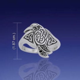 Celtic Silver Raven Ring  (Size 6)