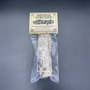 White Sage and Lavender Flowers Smudge Wand - 4 Inches