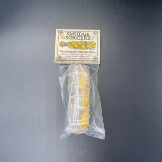 White Sage and Sun Flower Petals Smudge Wand - 4 Inches