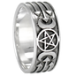 Silver Triple Moon Goddess Pentacle Ring Size 8