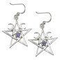 Sterling Silver Crescent Moon Pentagram Earrings with Amethyst Gemstone