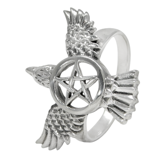Sterling Silver Raven Pentacle Ring - Size 7