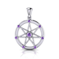 Sterling Silver Septagram with Amethyst Gemstone Pendant - 1 1/4 Inches in Diameter