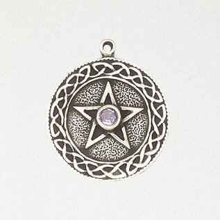 The Pentacle with Accent Stone Pendant in Lead-Free Pewter