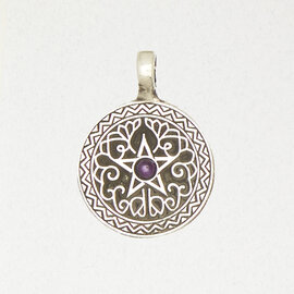 Pentacle with Accent Stone Pendant in Lead-Free Pewter