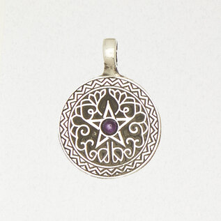 Pentacle with Accent Stone Pendant in Lead-Free Pewter