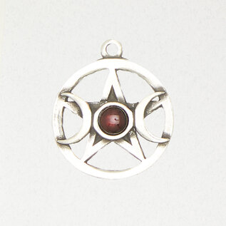 Triple Moon Pentacle w/ Accent Cabochon Pendant in Lead-Free Pewter
