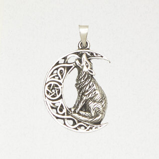 Pentacle of the Howling Wolf Pendant in Lead-Free Pewter