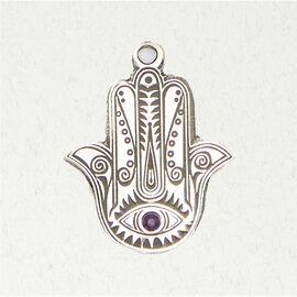 Hamsa with Accent Cabochon Pendant in Lead-Free Pewter