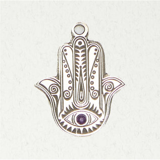 Hamsa with Accent Cabochon Pendant in Lead-Free Pewter