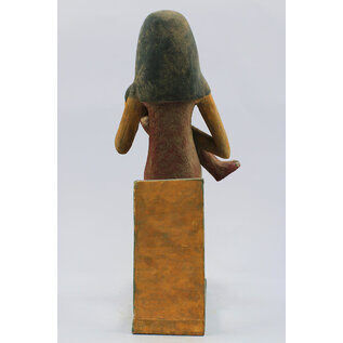 Goddess Isis Nursing Horus Statue - 15.5 Inches Tall in Natural Wood - Made in Egypt