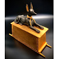 Anubis Statue on Wooden Box - 13.5 Inches Tall in Black Polystone and Wood- Made in Egypt