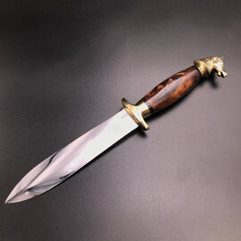 Cretan Horse Head Athame - 11 Inches Long with Black-Stained Kermes Oak Handle, Steel Blade, and Bronze Pommel - Made in Crete