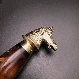 Cretan Horse Head Athame - 11 Inches Long with Black-Stained Kermes Oak Handle, Steel Blade, and Bronze Pommel - Made in Crete