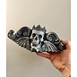 Crowned Skull Wall Plaque: King Moriendi - 11 Inches Tall in Pewter Finish