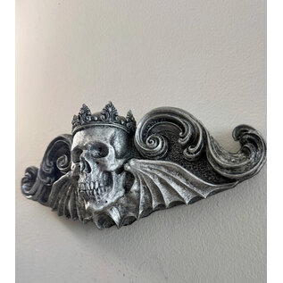 Crowned Skull Wall Plaque: King Moriendi - 11 Inches Tall in Pewter Finish