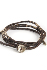 Knotted Brown multi wrap with silver beads bracelet