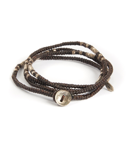 Knotted Brown multi wrap with silver beads bracelet