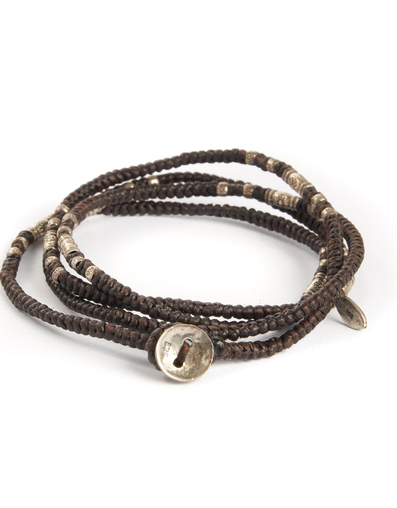 Knotted Brown multi wrap with silver beads bracelet