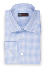 100% Cotton Powder Blue and White Tattersall Shirt