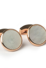 Round Guilloche White MOP Cufflinks, Rose Gold Plated Stainless